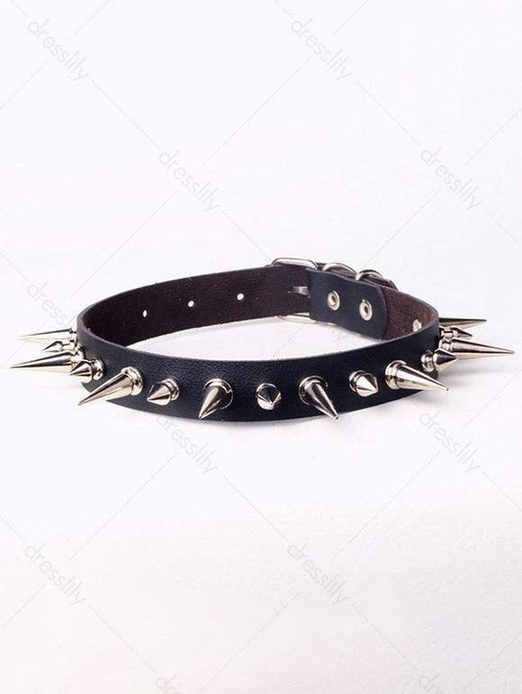 Collier Ras du Cou en Faux Cuir en Métal avec Rivets - Noir 1PC