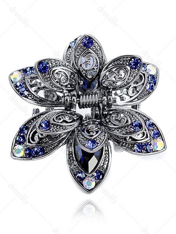 Broche à Cheveux Elégante Evidée avec Strass - Bleu profond 