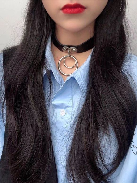 Collier Ras-de-Cou en Simili Cuir avec Boutons de Pression en Forme de Rond Style Punk - Noir 1PC