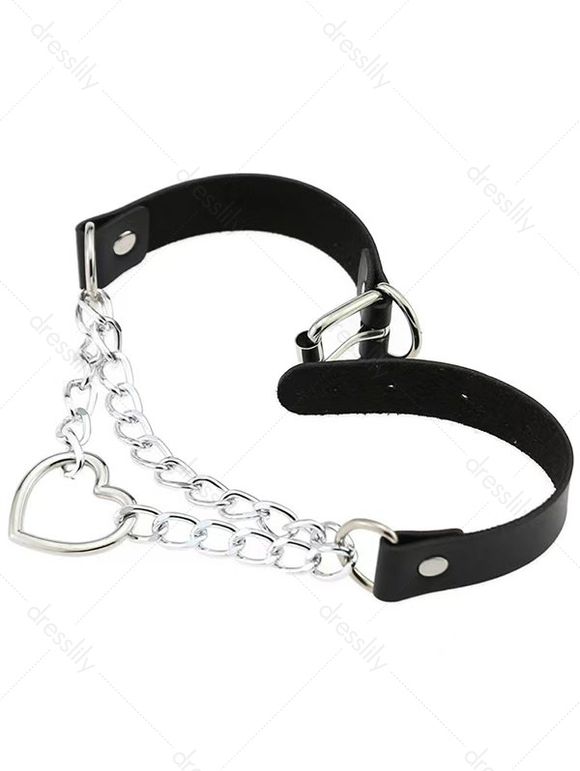 Collier Ras-de-Cou en Simili Cuir avec Boucle en Cœur et Chaîne - Noir 1PC