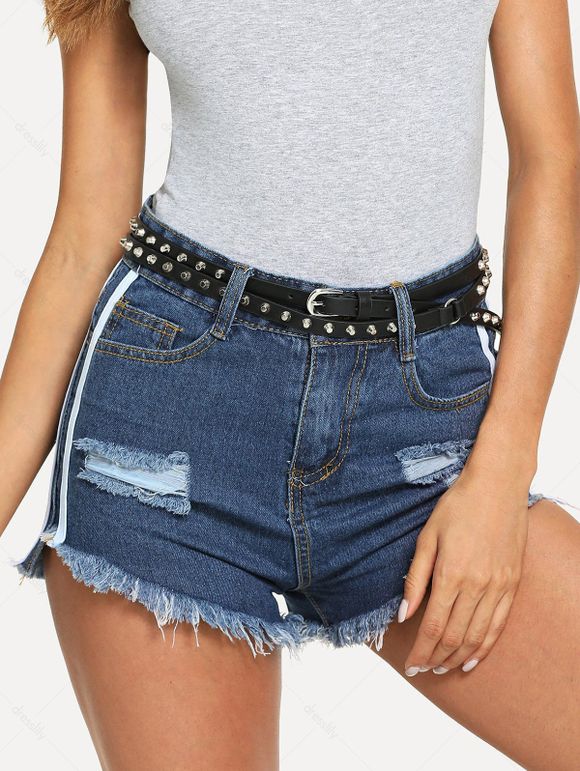 Ceinture en Simili Cuir Réglable avec Boucle et Rivets Style Punk - Noir 1PC