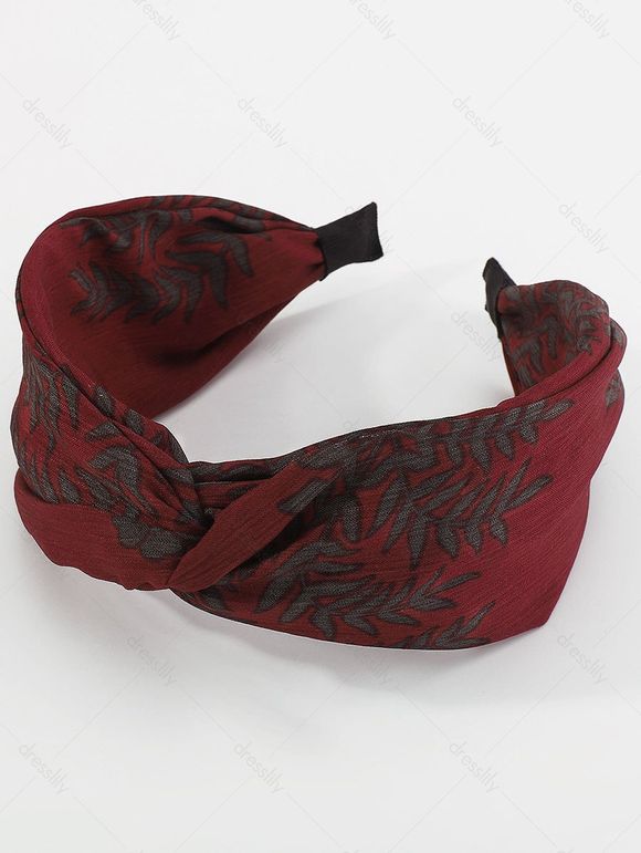 Bandeau Torsadé à Imprimé Feuille - Rouge foncé 