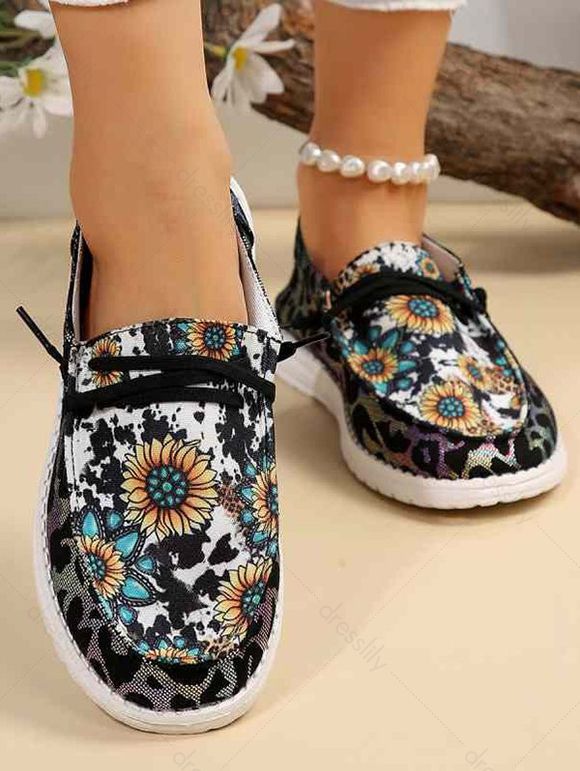 Sunflower and Cow Print Slip On Casual Shoes - Noir EU 40