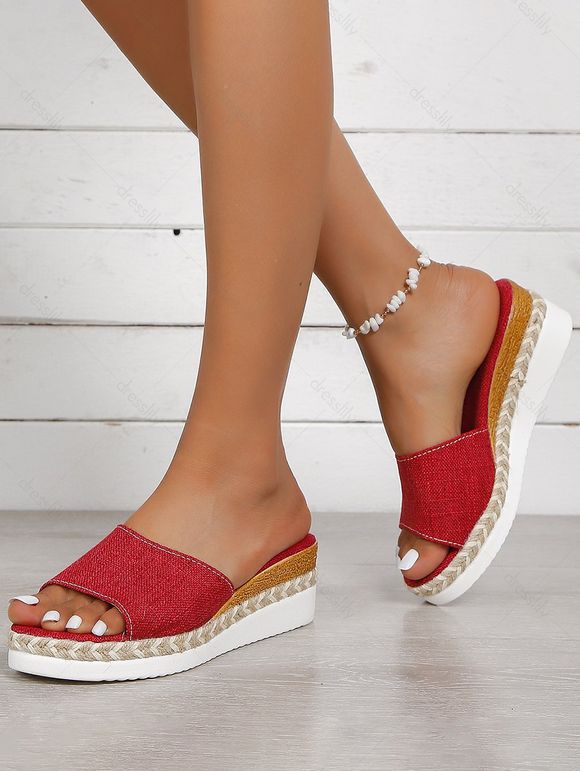 Heathered Peep Toe Chunky Heel Slip On Casual Sandals - Rouge Vineux EU 43