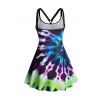 Plus Size Dress Colored Tie Dye Swirl Print Cut Out A Line Mini Curve Dress - multicolor A 3X