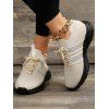 Breathable Lace Up Front Knit Detail Sports Sneakers - Beige EU 42