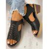 Plain Color Peep Toe Zip Side PU Chunky Heel Sandals - Noir EU 43