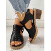 Plain Color Peep Toe Zip Side PU Chunky Heel Sandals - Noir EU 43