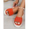 Heathered Peep Toe Chunky Heel Slip On Casual Sandals - Orange EU 39