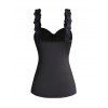 Lace Up Gothic Tank Top Rhinestone Floral Lace Embellishment Tie Knot Tank Top - BLACK XXL