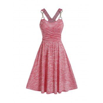 

Crossover Bowknot A Line Dress Metal Straps Sleeveless High Waist Heathered Dress, Light pink