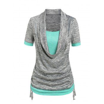 

Colorblock Cowl Neck 2 In 1 Tee, Light gray