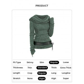 Hooded Cowl Front Belted Lace Up Sweater