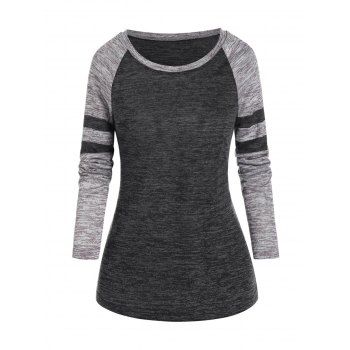 

Casual Striped Raglan Sleeve T-shirt, Ash gray