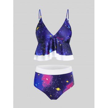 

Galaxy Tummy Control Swimsuit Peplum Flounce Tankini Swimwear Set, Multicolor a