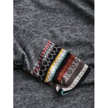 Tribal Geometric Stripe Panel Hooded Knit Top Long Sleeve Mock Button Knitted Top 