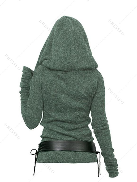 Pull à Capuche Ceinturé à Lacets en Avant - Vert profond XXL