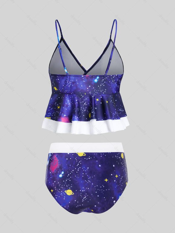 Maillot de Bain Tankini Contrôle du Ventre à Bretelle Fine à Imprimé Galaxie - multicolor A XL