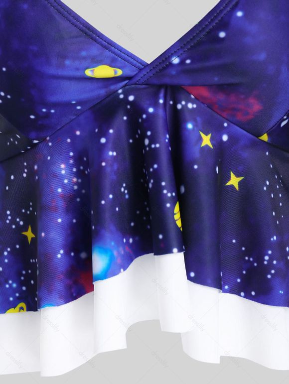 Maillot de Bain Tankini Contrôle du Ventre à Bretelle Fine à Imprimé Galaxie - multicolor A XL