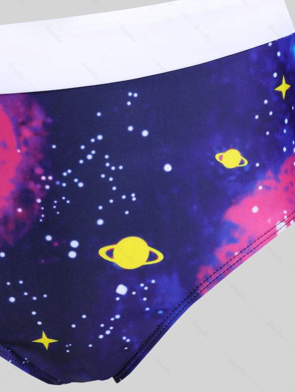Maillot de Bain Tankini Contrôle du Ventre à Bretelle Fine à Imprimé Galaxie - multicolor A XL