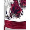 Plus Size Flower Paint Print Skew Collar Tops and Cropped Capri Leggings Outfit - multicolor A L