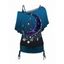 Ensemble de T-shirt à Imprimé Etoile et Lune à Col Oblique et de Camisole Ruché - Bleu profond S