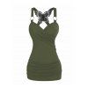Débardeur D'Eté Croisé Anneau O Superposé Papillon en Dentelle à Volants - Vert XXXXXL
