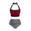 Ensemble de Bikini de Bain de Vacances Gainant en Blocs de Couleurs Matelassé à Pois à Col Halter avec Nœud Papillon - Noir L