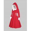 Mini Robe à Capuche Linge A Bicolore Panneau en Fausse Fourrure à Lacets à Manches Longues de Noël - Rouge S
