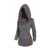 Tribal Geometric Stripe Panel Hooded Knit Top Long Sleeve Mock Button Knitted Top - GRAY XXL