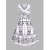 Tribal Flower Butterfly Dots Allover Print A Line Dress Crossover V Neck Sleeveless Dress - BLACK XXXL