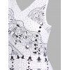 Tribal Flower Butterfly Dots Allover Print A Line Dress Crossover V Neck Sleeveless Dress - BLACK XXXL