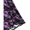Mini Robe D'Eté Décontractée Fleur en Blocs de Couleurs Superposée à Taille Haute avec Nœud Papillon - Violet clair XXL