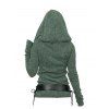 Hooded Cowl Front Belted Lace Up Sweater - DEEP GREEN M