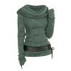Hooded Cowl Front Belted Lace Up Sweater - DEEP GREEN XXL