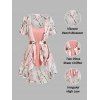 Vacation Chiffon Irregular Allover Peach Blossom Floral Print Blouse and Camisole Set - LIGHT PINK M