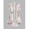 Vacation Chiffon Irregular Allover Peach Blossom Floral Print Blouse and Camisole Set - LIGHT PINK XL
