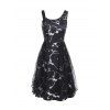 Marble Print D-ring Lace Panel Asymmetric Neck Dress - BLACK M