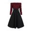 Lace Up Corset Style Knit Mixed Media Off Shoulder Dress - multicolor A L