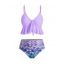 Beach Tankini Swimsuit Mermaid Scale Print Swimwear Flounce Knot High Waist Tummy Control Bathing Suit - MAUVE L