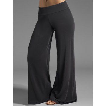 

Plain Color Wide Leg Pants Elastic Waist Casual Pants, Black