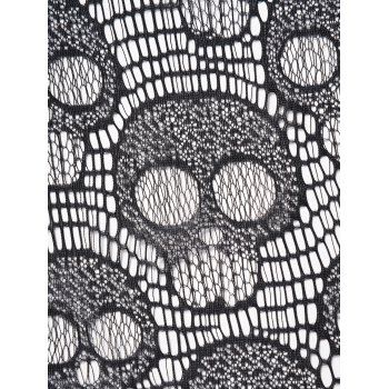 Skull Pattern Lace Sleeve Halloween Dress Lattice Cold Shoulder Handkerchief Hem Gothic Midi Dress