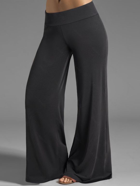 Pantalon Décontracté Simple Jambe Large à Taille Elastique - Noir XL