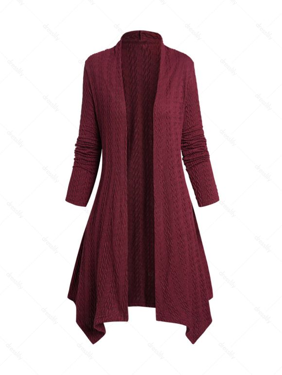Cardiagn Décontracté Simple Texturé à Manches Longues sans Col - Rouge foncé XL