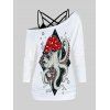 Ensemble de T-shirt à Imprimé Pieuvre à Col Oblique et de Camisole à Bretelle en Treillis - Blanc L