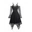 Robe d'Halloween à manches en dentelle et motif tête de mort, robe mi-longue gothique à épaules dénudées et ourlet mouchoir - Noir XXL