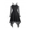 Robe d'Halloween à manches en dentelle et motif tête de mort, robe mi-longue gothique à épaules dénudées et ourlet mouchoir - Noir XXL