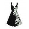 Colorblock Skull Print Dress O Ring V Neck Sleeveless Casual Dress