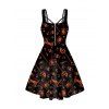 Mini Robe D'Halloween Ligne A à Imprimé Citrouille Partout sans Manches à Zip - Noir XL