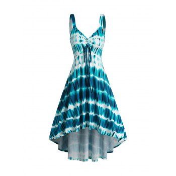 

Tie Dye Cinched Tied High Low Midi Cami Dress, Blue